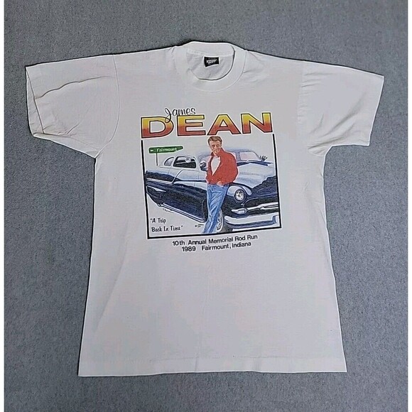 Screen Stars Other - Vintage James Dean Shirt Mens L Screen Stars White Car Rod Run Back In Time 80s